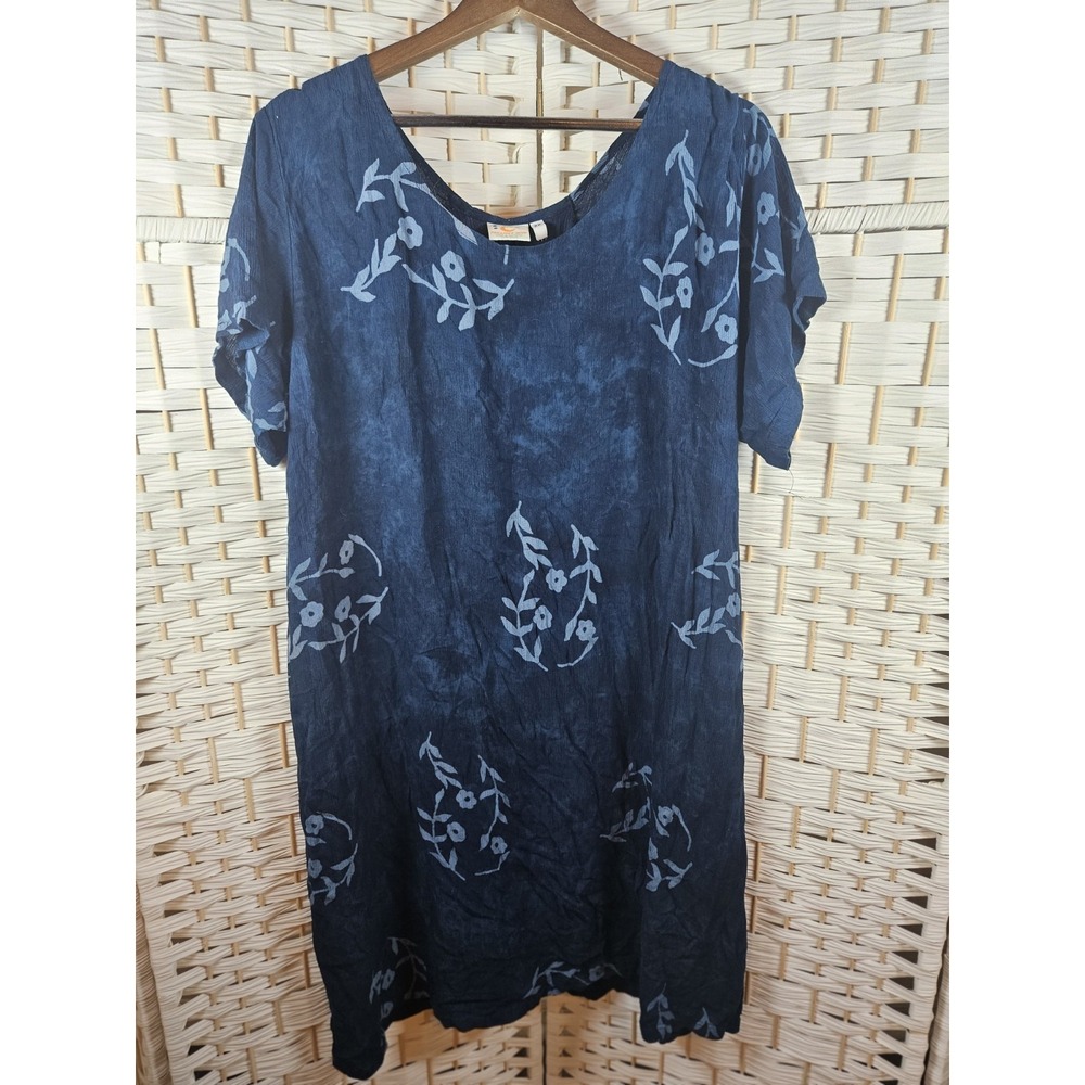 Pineapple Moon Womens Blue Floral Dress Sz 2X Bloomcore Cottagecore Island Wear